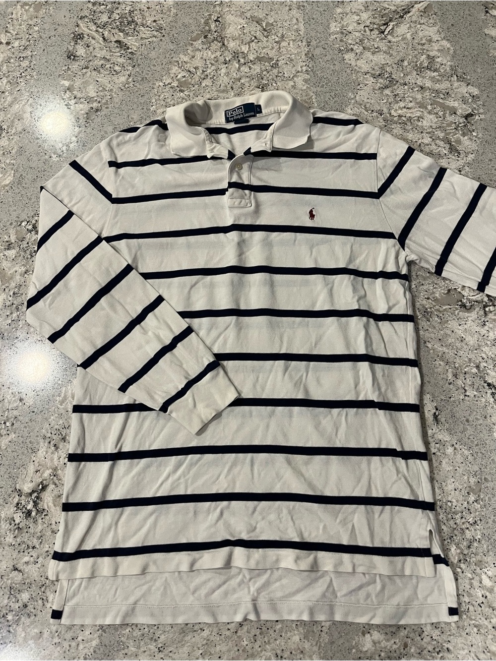 Vintage Polo by Ralph Lauren White with Navy Stripe Long-Sleeve Rugby Shirt